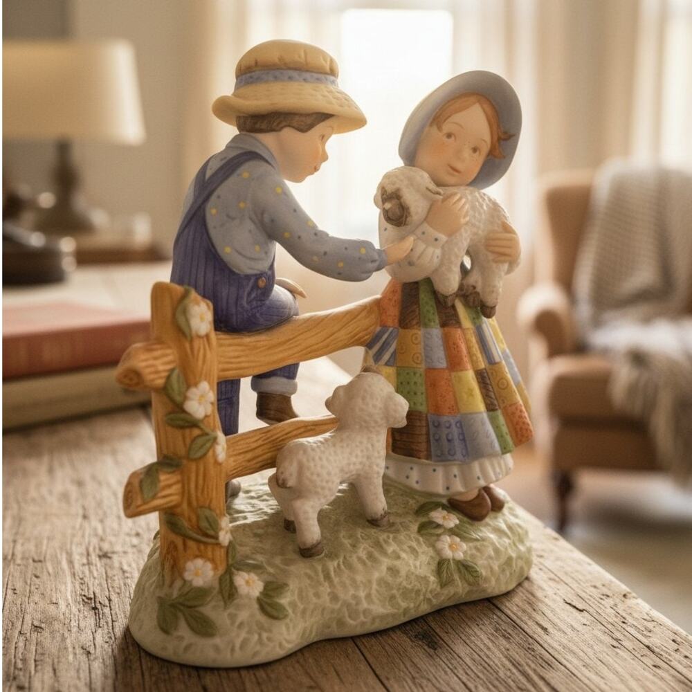 Vintage Holly Hobbie Country Morning Figurine LE 158/2500 Lambs Porcelain